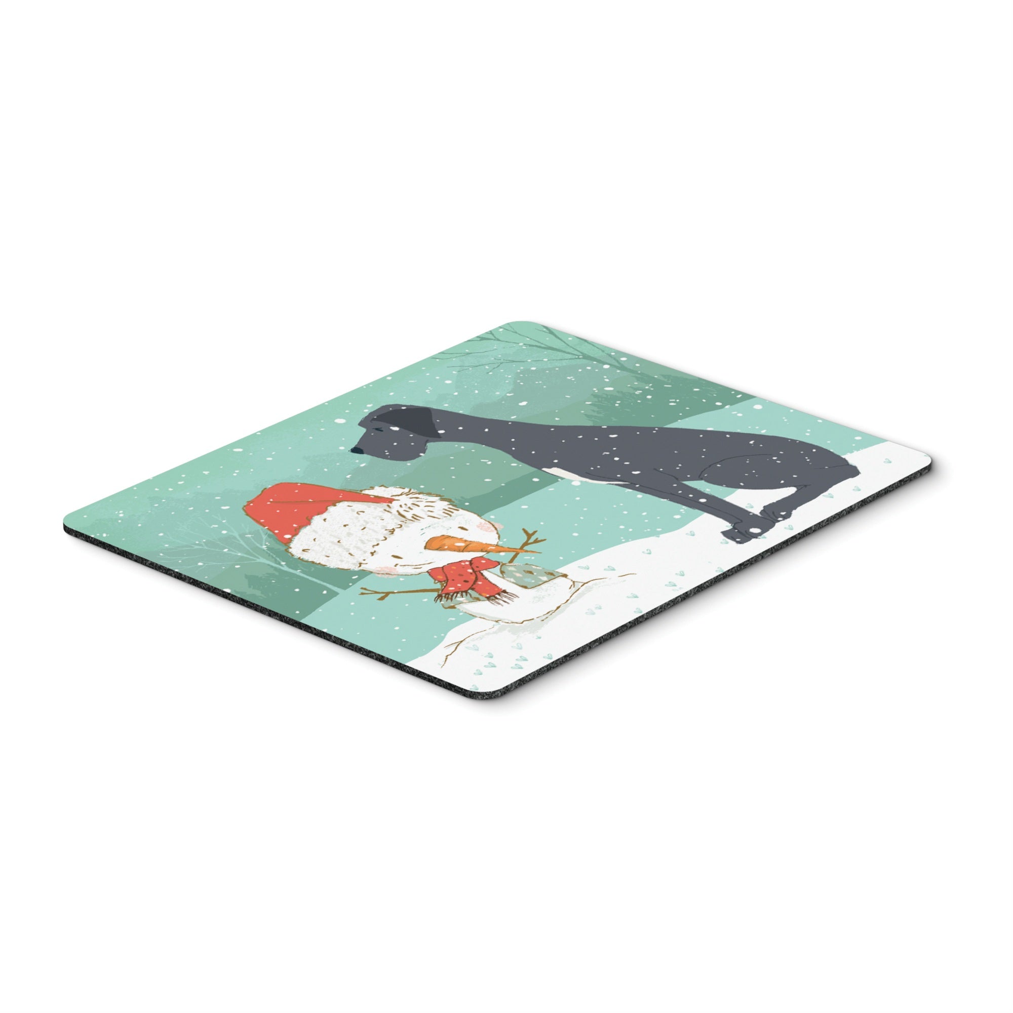 Black Great Dane And Snowman Christmas Mouse Pad, Hot Pad Or Trivet