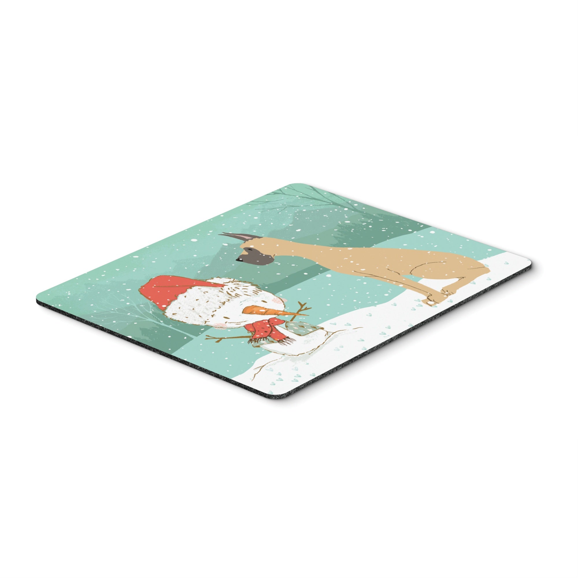 Cropped Fawn Great Dane Snowman Christmas Mouse Pad, Hot Pad Or Trivet
