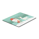 White Bull Terrier Snowman Christmas Mouse Pad, Hot Pad Or Trivet