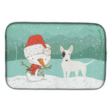 Caroline'S Treasures White Spot Bull Terrier Snowman Christmas Dish Drying Mat, 14 X 21