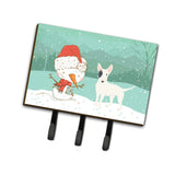 Caroline'S Treasures White Spot Bull Terrier Snowman Christmas Leash Or Key Holder Hooks