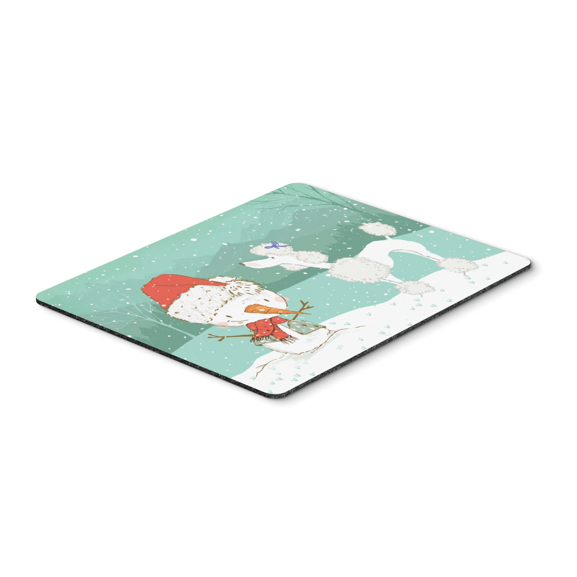 White Poodle Snowman Christmas Mouse Pad, Hot Pad Or Trivet
