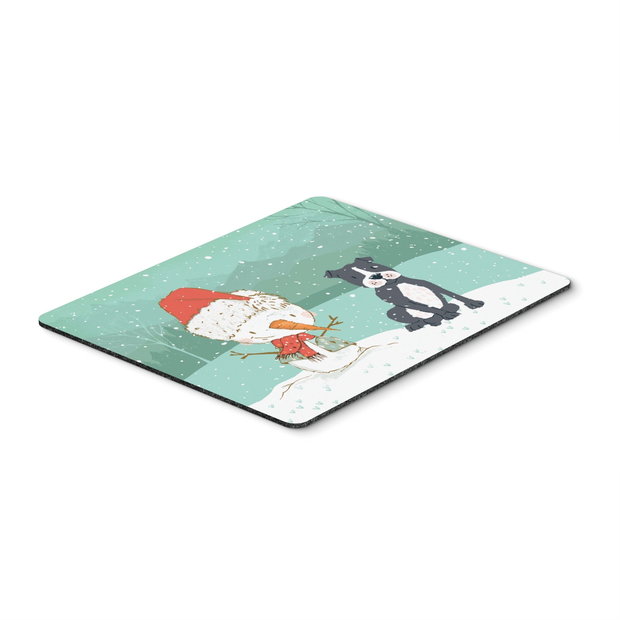 Black Staffie Snowman Christmas Mouse Pad, Hot Pad Or Trivet