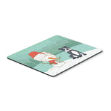 Black Staffie Snowman Christmas Mouse Pad, Hot Pad Or Trivet