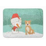 Caroline'S Treasures Brown Staffie Snowman Christmas Machine Washable Memory Foam Mat, Multicolor