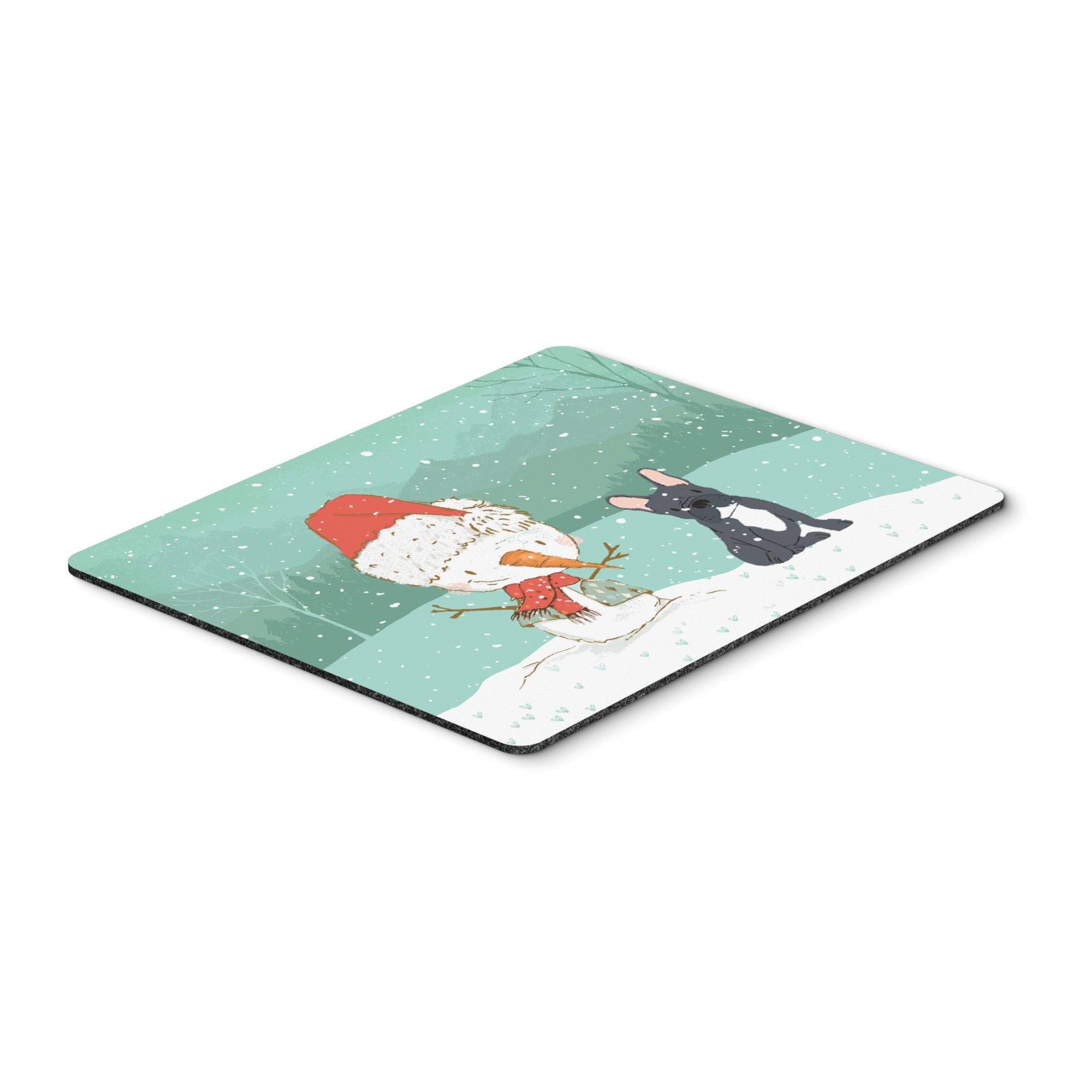 Black French Bulldog Snowman Christmas Mouse Pad, Hot Pad Or Trivet