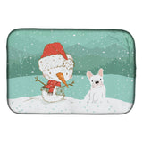 Caroline'S Treasures White French Bulldog Snowman Christmas Dish Drying Mat, 14 X 21