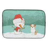 Caroline'S Treasures Brown And White Terrier Snowman Christmas Dish Drying Mat, 14 X 21, Multicolor