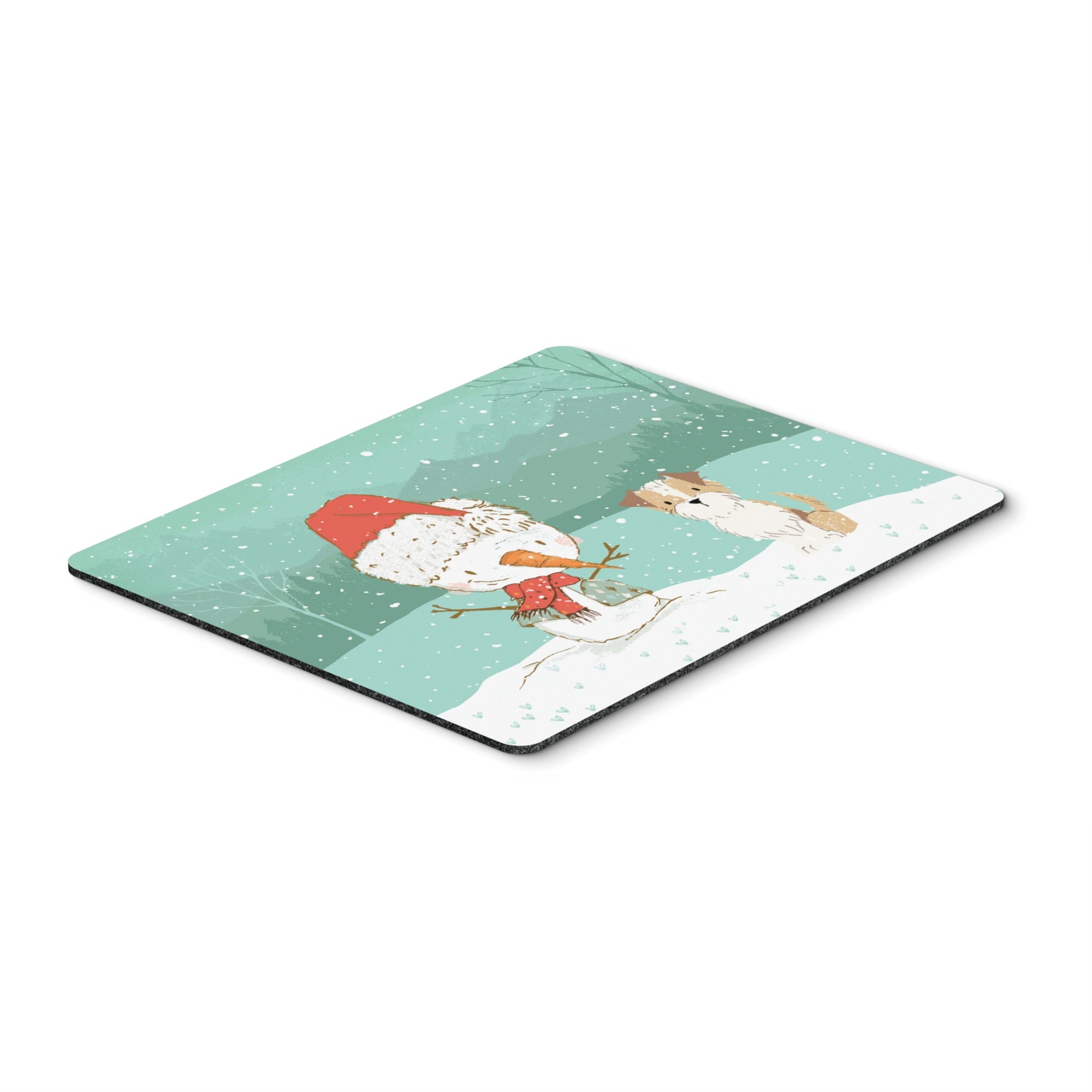 Brown And White Terrier Snowman Christmas Mouse Pad, Hot Pad Or Trivet