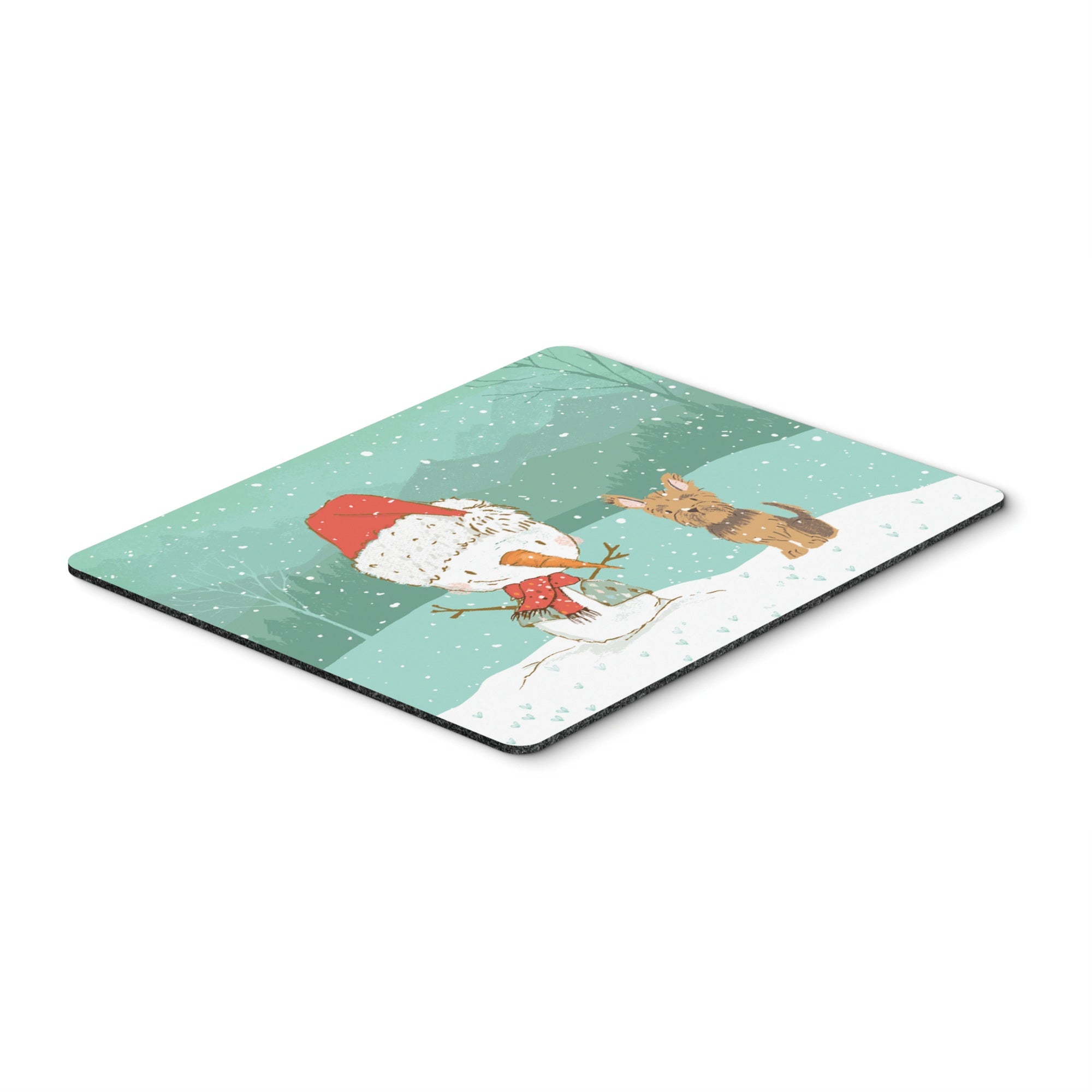 Yorkie Cropped Ears Snowman Christmas Mouse Pad, Hot Pad Or Trivet