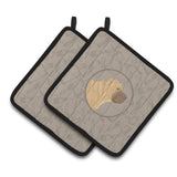 Caroline'S Treasures Ck2209Pthd Shar Pei In The Kitchen Pair Of Pot Holders Potholders, Multicolor