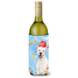 Caroline'S Treasures Christmas White Staffie Bull Terrier Wine Bottle Hugger Cold-Beverage-Koozies, 750 Ml, Multicolor