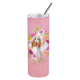 Caroline'S Treasures Afghan Hound Pink Flowers Double Walled Stainless Steel 20 Oz Skinny Travel-Insulated-Tumblers, Multicolo