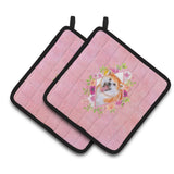 Caroline'S Treasures Ck4111Pthd Akita Pink Flowers Pair Of Pot Holders Potholders, Multicolor