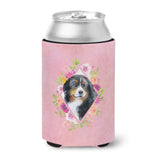 Caroline'S Treasures Ck4118Cc Bernese Mountain Dog Pink Flowers Can Or Bottle Hugger Cold-Beverage-Koozies, 12 Oz, Multicolor,