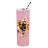 Caroline'S Treasures Borboel Mastiff Pink Flowers Double Walled Stainless Steel 20 Oz Skinny Travel-Insulated-Tumblers, Multic