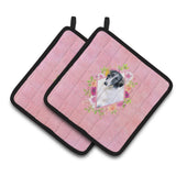 Caroline'S Treasures Ck4122Pthd Borzoi Pink Flowers Pair Of Pot Holders Potholders, Multicolor