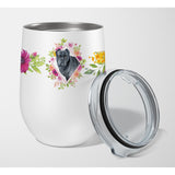 Caroline'S Treasures Cane Corso Pink Flowers Stainless Steel 12 Oz Stemless Wine Glass Travel-Insulated-Tumblers, Multicolor