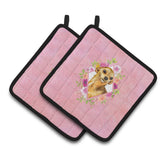 Caroline'S Treasures Ck4128Pthd Chihuahua #1 Pink Flowers Pair Of Pot Holders Potholders, Multicolor