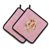Caroline'S Treasures Ck4133Pthd Cocker Spaniel #2 Pink Flowers Pair Of Pot Holders Potholders, Multicolor