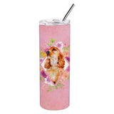 Caroline'S Treasures Cocker Spaniel #2 Pink Flowers Double Walled Stainless Steel 20 Oz Skinny Travel-Insulated-Tumblers, Mult