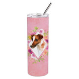Caroline'S Treasures Jack Russell Terrier Pink Flowers Double Walled Stainless Steel 20 Oz Skinny Travel-Insulated-Tumblers, M