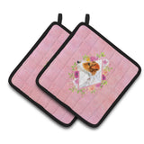 Caroline'S Treasures Ck4142Pthd Jack Russell Terrier #2 Pink Flowers Pair Of Pot Holders Potholders, Multicolor