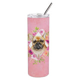 Caroline'S Treasures Fawn French Bulldog Pink Flowers Double Walled Stainless Steel 20 Oz Skinny Travel-Insulated-Tumblers, Mu
