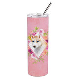 Caroline'S Treasures Red Siberian Husky Pink Flowers Double Walled Stainless Steel 20 Oz Skinny Travel-Insulated-Tumblers, Mul