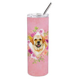 Caroline'S Treasures Golden Retriever Pink Flowers Double Walled Stainless Steel 20 Oz Skinny Travel-Insulated-Tumblers, Multi
