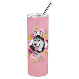Caroline'S Treasures Siberian Husky #1 Pink Flowers Double Walled Stainless Steel 20 Oz Skinny Travel-Insulated-Tumblers, Mult