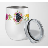 Caroline'S Treasures Newfoundland Pink Flowers Stainless Steel 12 Oz Stemless Wine Glass Travel-Insulated-Tumblers, Multicolor