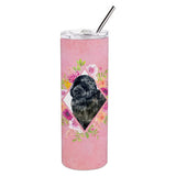 Caroline'S Treasures Newfoundland Pink Flowers Double Walled Stainless Steel 20 Oz Skinny Travel-Insulated-Tumblers, Multicolo