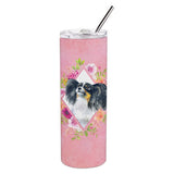 Caroline'S Treasures Papillon Pink Flowers Double Walled Stainless Steel 20 Oz Skinny Travel-Insulated-Tumblers, Multicolor