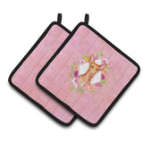 Caroline'S Treasures Ck4168Pthd Pharaoh Hound Pink Flowers Pair Of Pot Holders Potholders, Multicolor