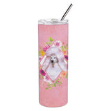 Caroline'S Treasures Standard White Poodle Pink Flowers Double Walled Stainless Steel 20 Oz Skinny Travel-Insulated-Tumblers,