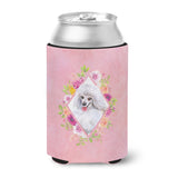 Caroline'S Treasures Ck4172Cc White Mini Poodle Pink Flowers Can Or Bottle Hugger Cold-Beverage-Koozies, 12 Oz, Multicolor