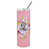Caroline'S Treasures Standard Grey Poodle Pink Flowers Double Walled Stainless Steel 20 Oz Skinny Travel-Insulated-Tumblers, M