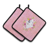Caroline'S Treasures Ck4177Pthd Samoyed Pink Flowers Pair Of Pot Holders Potholders, Multicolor