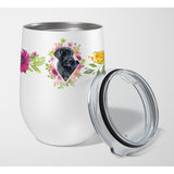 Caroline'S Treasures Giant Schnauzer Pink Flowers Stainless Steel 12 Oz Stemless Wine Glass Travel-Insulated-Tumblers, Multico