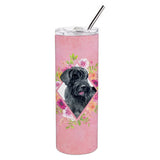 Caroline'S Treasures Giant Schnauzer Pink Flowers Double Walled Stainless Steel 20 Oz Skinny Travel-Insulated-Tumblers, Multic