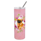 Caroline'S Treasures Brabant Griffon Pink Flowers Double Walled Stainless Steel 20 Oz Skinny Travel-Insulated-Tumblers, Multic