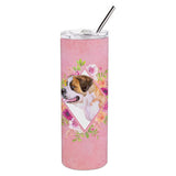 Caroline'S Treasures Saint Bernard #1 Pink Flowers Double Walled Stainless Steel 20 Oz Skinny Travel-Insulated-Tumblers, Multi