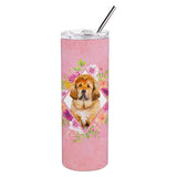 Caroline'S Treasures Tibetian Mastiff Puppy Pink Flowers Stainless Steel 20 Oz Skinny Travel-Insulated-Tumblers, Multicolor