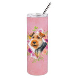 Caroline'S Treasures Welsh Terrier Pink Flowers Double Walled Stainless Steel 20 Oz Skinny Travel-Insulated-Tumblers, Multicol