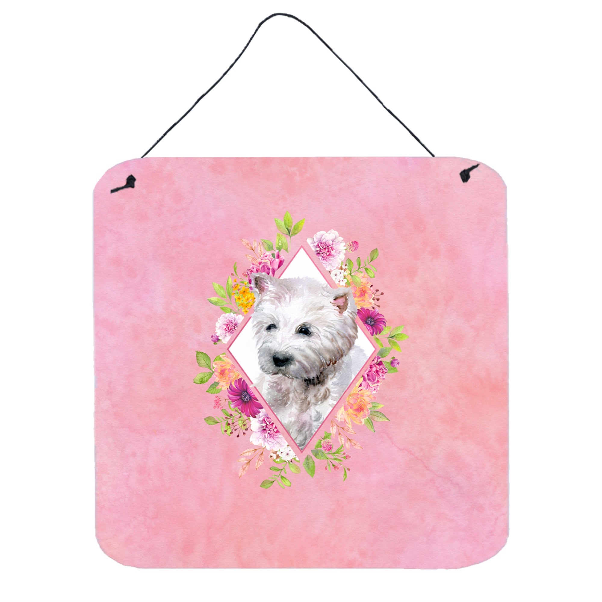 Caroline'S Treasures West Highland White Terrier Pink Flowers Door Hanging Prints Wall-Decor, Multicolor