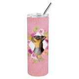 Caroline'S Treasures Black Min Pin Pink Flowers Double Walled Stainless Steel 20 Oz Skinny Travel-Insulated-Tumblers, Multicol