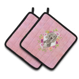 Caroline'S Treasures Ck4205Pthd Weimaraner Pink Flowers Pair Of Pot Holders Potholders, Multicolor