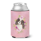 Caroline'S Treasures Tricolor Cavalier Spaniel Pink Flowers Can Or Bottle Hugger Cold-Beverage-Koozies, 12 Oz, Multicolor
