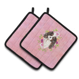 Caroline'S Treasures Ck4206Pthd Tricolor Cavalier Spaniel Pink Flowers Pair Of Pot Holders Potholders, Multicolor